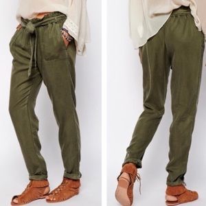 Paper Bag Green Tencel Pants